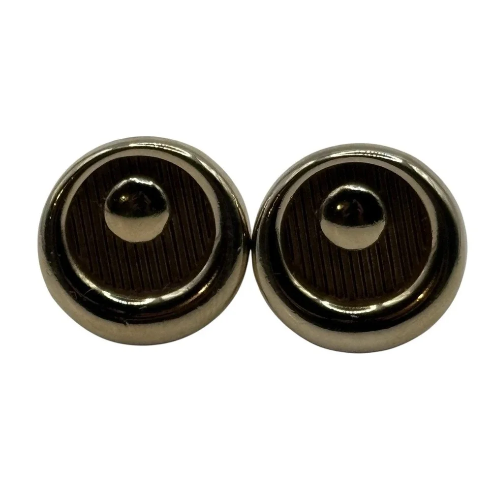 Vintage Cufflinks Round Gold‎ Tone Crescent Moon Wood Look Formal Men's Textured